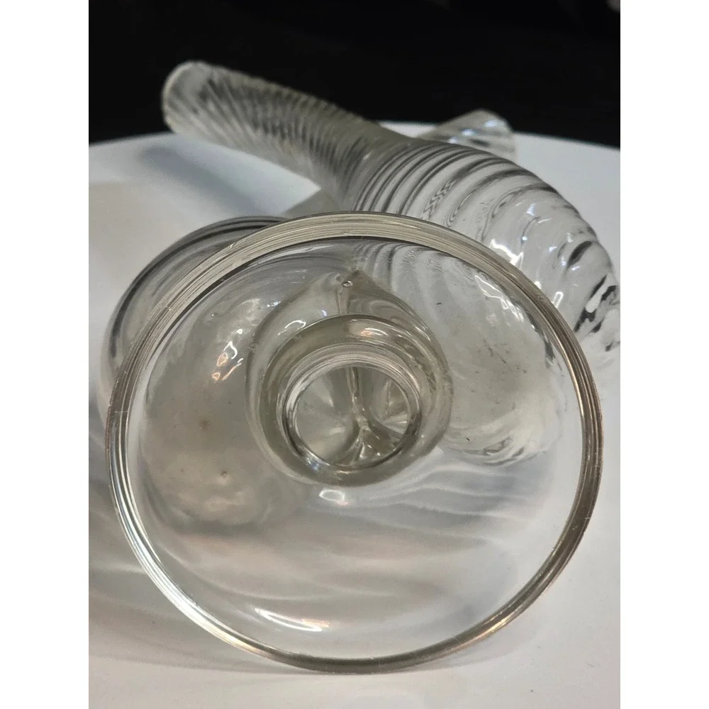 Vintage Clear Glass Double Bud Vase Twisted Ribbed Opti Swirl Pedestal Base 8.5